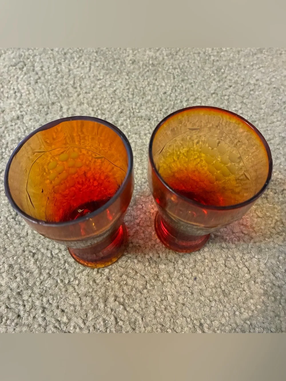 Set Of 2 Amber to Ruby Ombre Drinking Glass Tumbler Pair Unique Glow